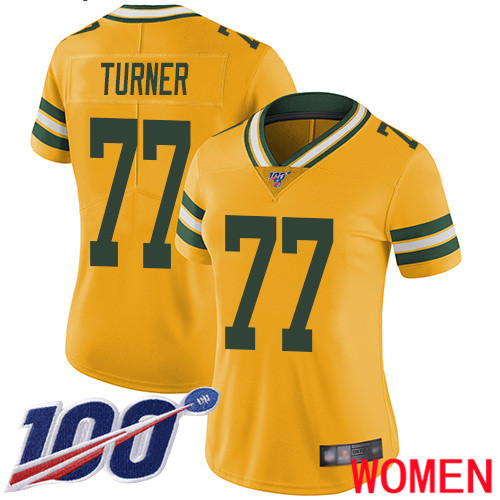 Green Bay Packers Limited Gold Women #77 Turner Billy Jersey Nike NFL 100th Season Rush Vapor Untouchable->green bay packers->NFL Jersey